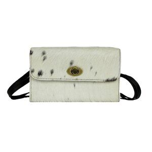 9516 White Upcycled Hair On Leather Turnlock Wallet On String